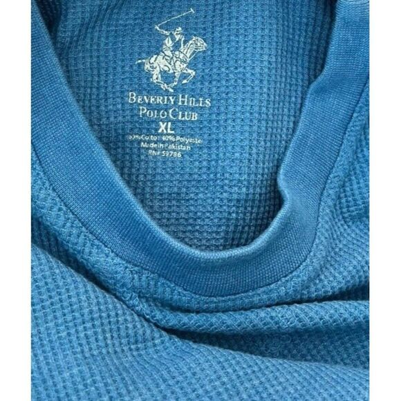 Beverly Hills Polo Club Mens XL Blue Waffle Knit Crewneck Long Sleeve Shirt - Picture 3 of 3